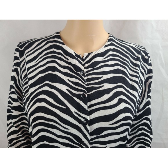 HBA Women's (M) Black & White Zebra 3/4 Sleeve Lightweight Cardigan Sweater - Picture 2 of 11